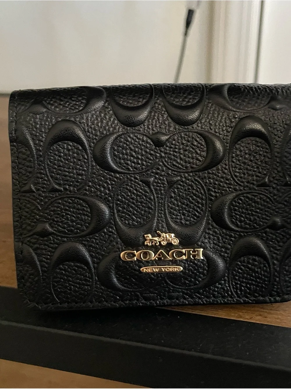 COACH Black Embossed Signature Wallet on Chain